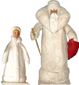 Игрушки из ваты Дед Мороз и Снегурка.