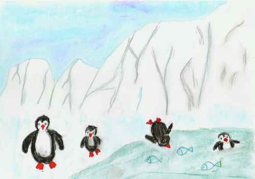 Пингвины а Антарктиде пастелью